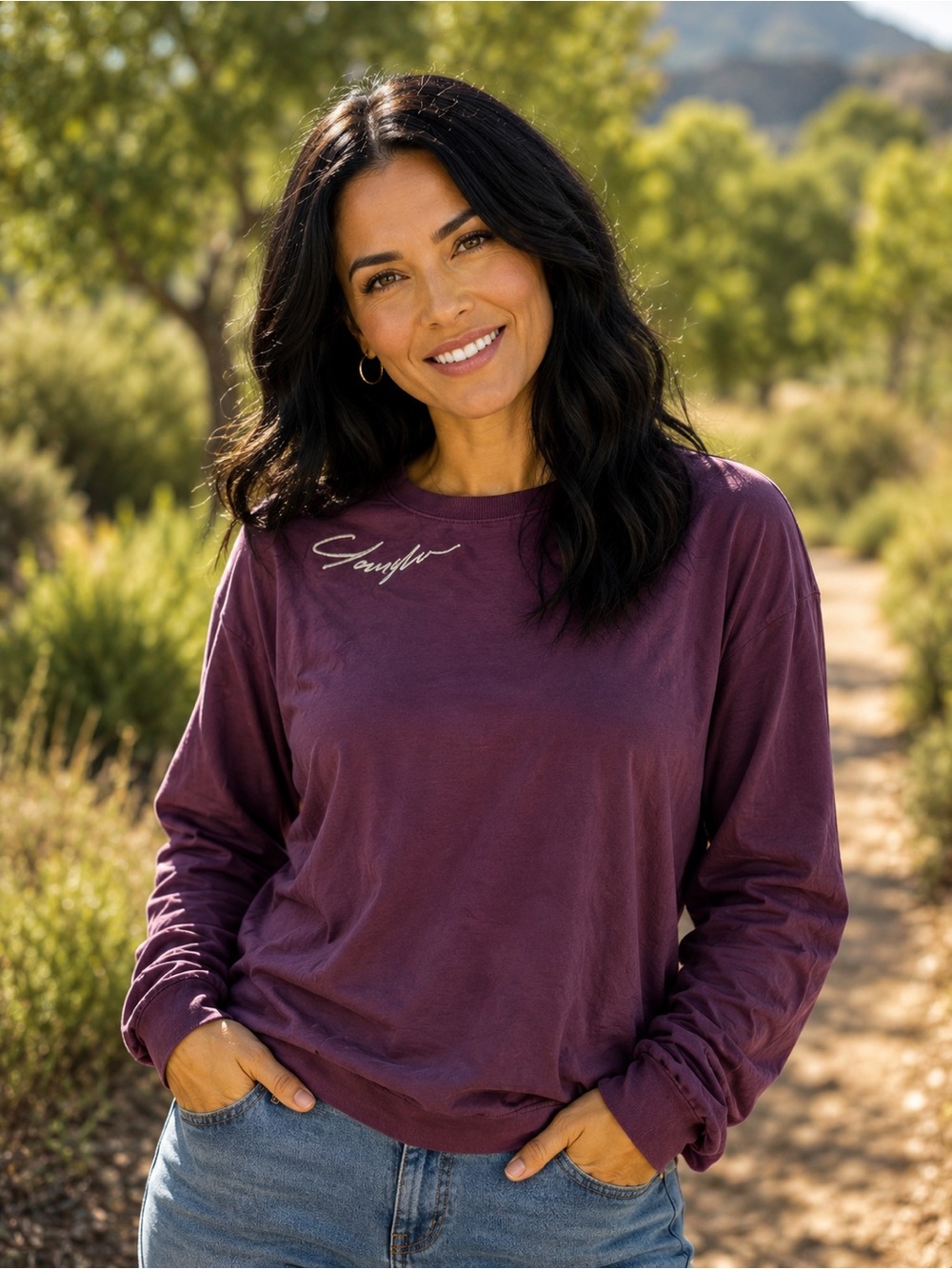 YoungLA Women's Long-Sleeve Top in Plum with Script Logo